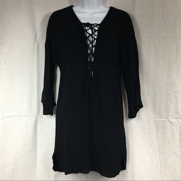 Flynn Skye Small black lace up front dress rayon - Picture 1 of 4
